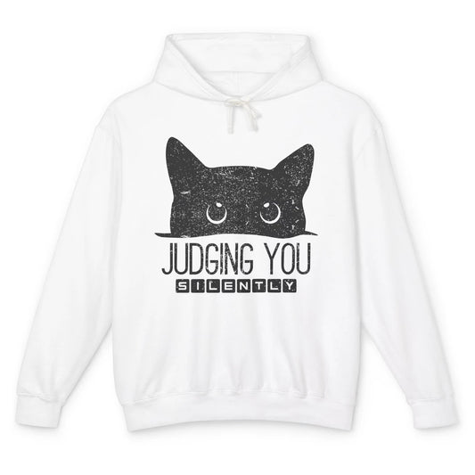 Funny Black Cat Judging You Silently Sarcastic Cat Mom Gift Unisex Lightweight Hoodie