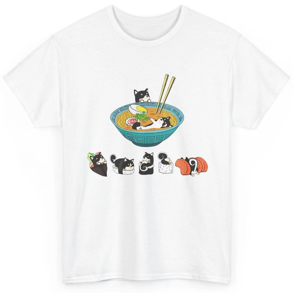 Funny Black Shiba Inu Sushi Ramen Bowl Japanese Kawaii Dog Classic Unisex T-Shirt