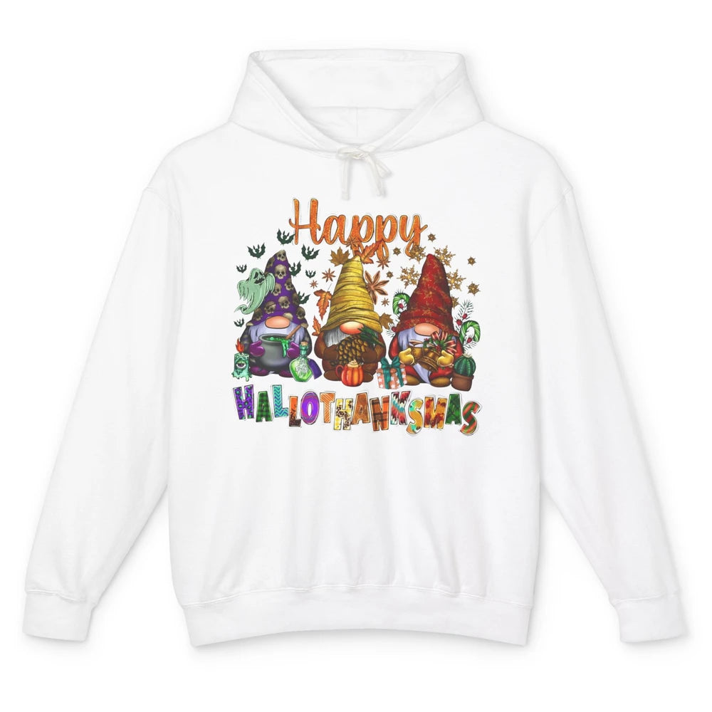 Funny Gnomes Happy Hallo-thank-mas Fall Pumpkin Thanksgiving Unisex Lightweight Hoodie