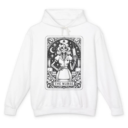 Retro Skeleton The Nurse Tarot Card Halloween Nursing Life Unisex Lightweight Hoodie