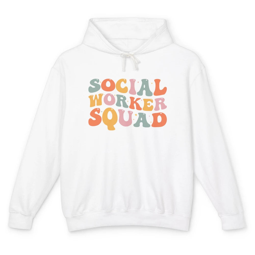 Social Worker Squad Groovy Retro Vintage Rainbow Social Work Unisex Lightweight Hoodie