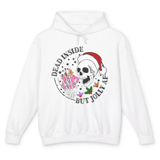 Christmas Skeleton Coffee Dead Inside But Jolly AF Christmas Unisex Lightweight Hoodie