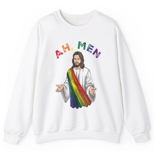 Ah Men LGBT Gay Pride Jesus Christian God Rainbow Flag Love Unisex Crewneck Sweatshirt