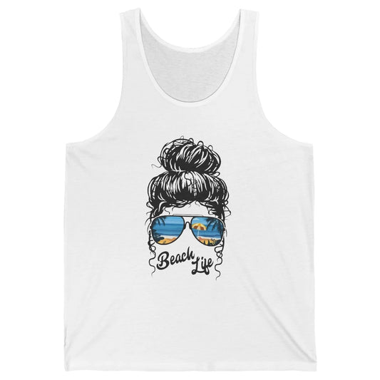 Beach Life Messy Bun Hawaiian Hair Retro Beach Palms Summer Unisex Jersey Tank