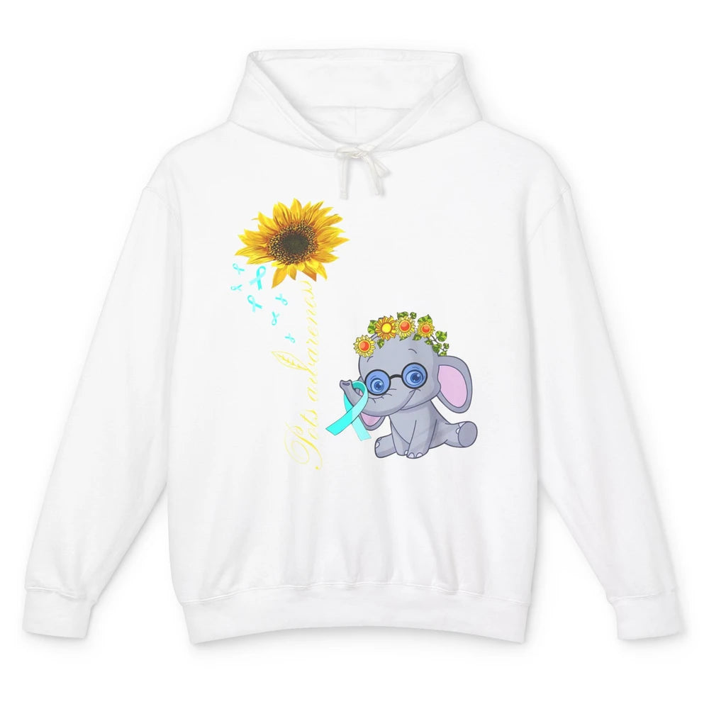 Sunflower Baby Elephant POTS Awareness Turquoise Ribbon Gift Unisex Lightweight Hoodie