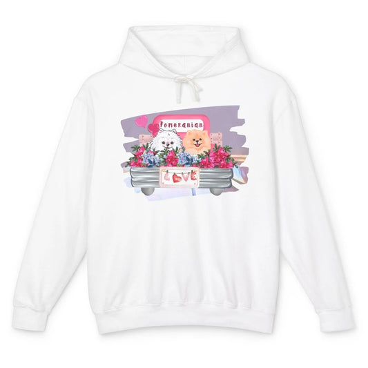 Floral Pomeranian Truck Love Cute Pomeranian Mothers Day Unisex Lightweight Hoodie