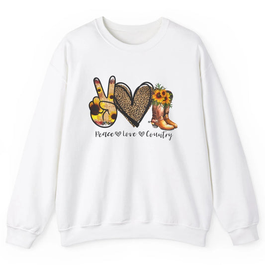 Retro Sunflower Peace Love Country Cowgirl Midwest Girl Boot Unisex Crewneck Sweatshirt