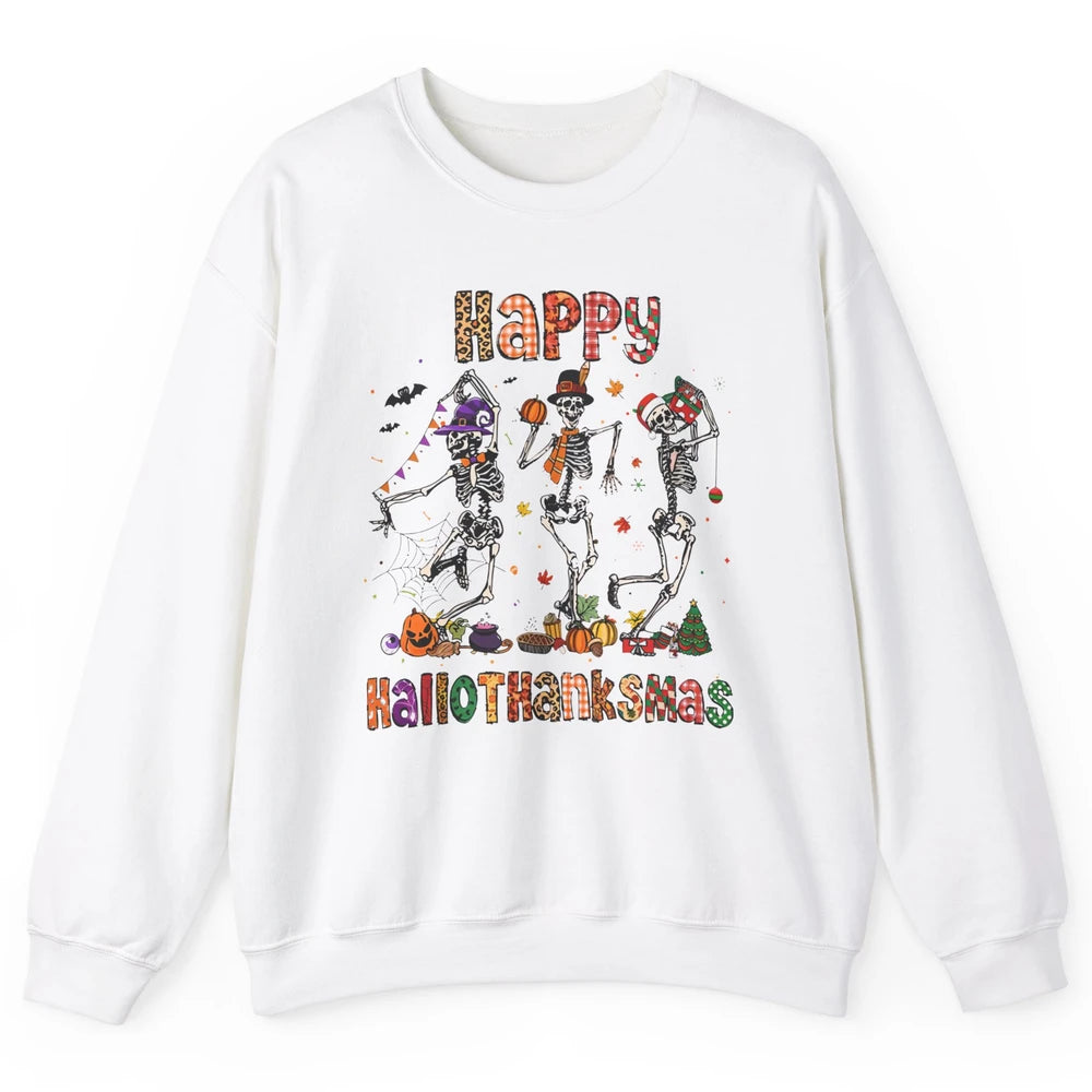 Funny Dancing Skeleton Happy Hallo-thank-mas Fall Pumpkin Unisex Crewneck Sweatshirt