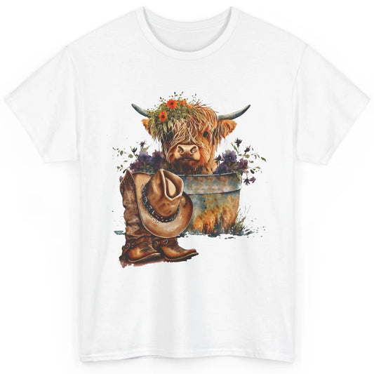 Floral Baby Highland Cow Cowboy Boots Western Farm Animals Classic Unisex T-Shirt