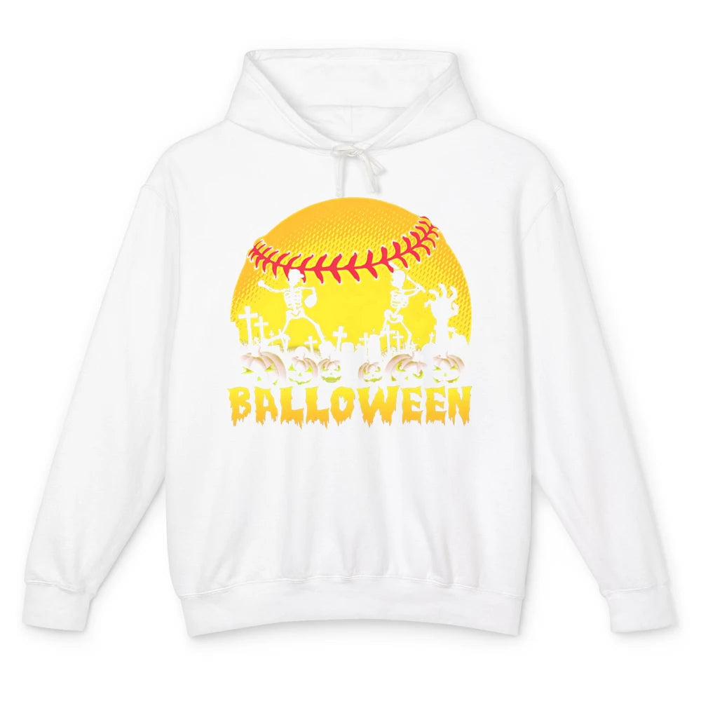 Skeleton Softball Balloween Halloween Baseball Scary Costume Unisex Lightweight Hoodie