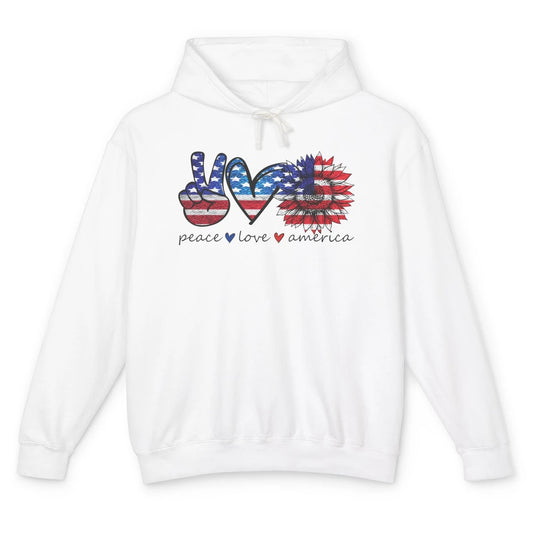 Peace Love America Flag Sunflower 4th of July Memorial Day Unisex Lightweight Hoodie