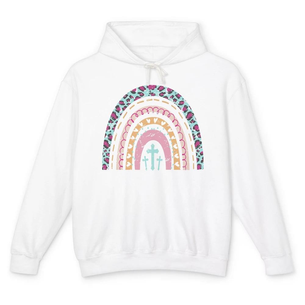 Boho Rainbow He Is Risen Leopard Western Christian Western Unisex Lightweight Hoodie