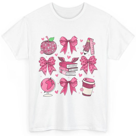 Cute Set Of Bows Coquette Coffee Apple Pink Valentine's Day Love Leopard Heart Back To School Latte Book Teacher Students Classic Unisex T-Shirt