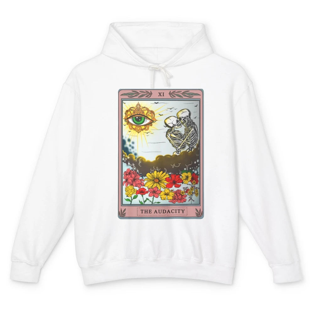 Retro Skeleton Riding Cloud The Audacity Tarot Card Rainbow Unisex Lightweight Hoodie