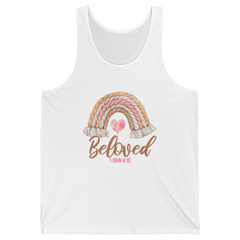 Beloved Christian Women Vintage Rainbow Bible Verse Heart Unisex Jersey Tank