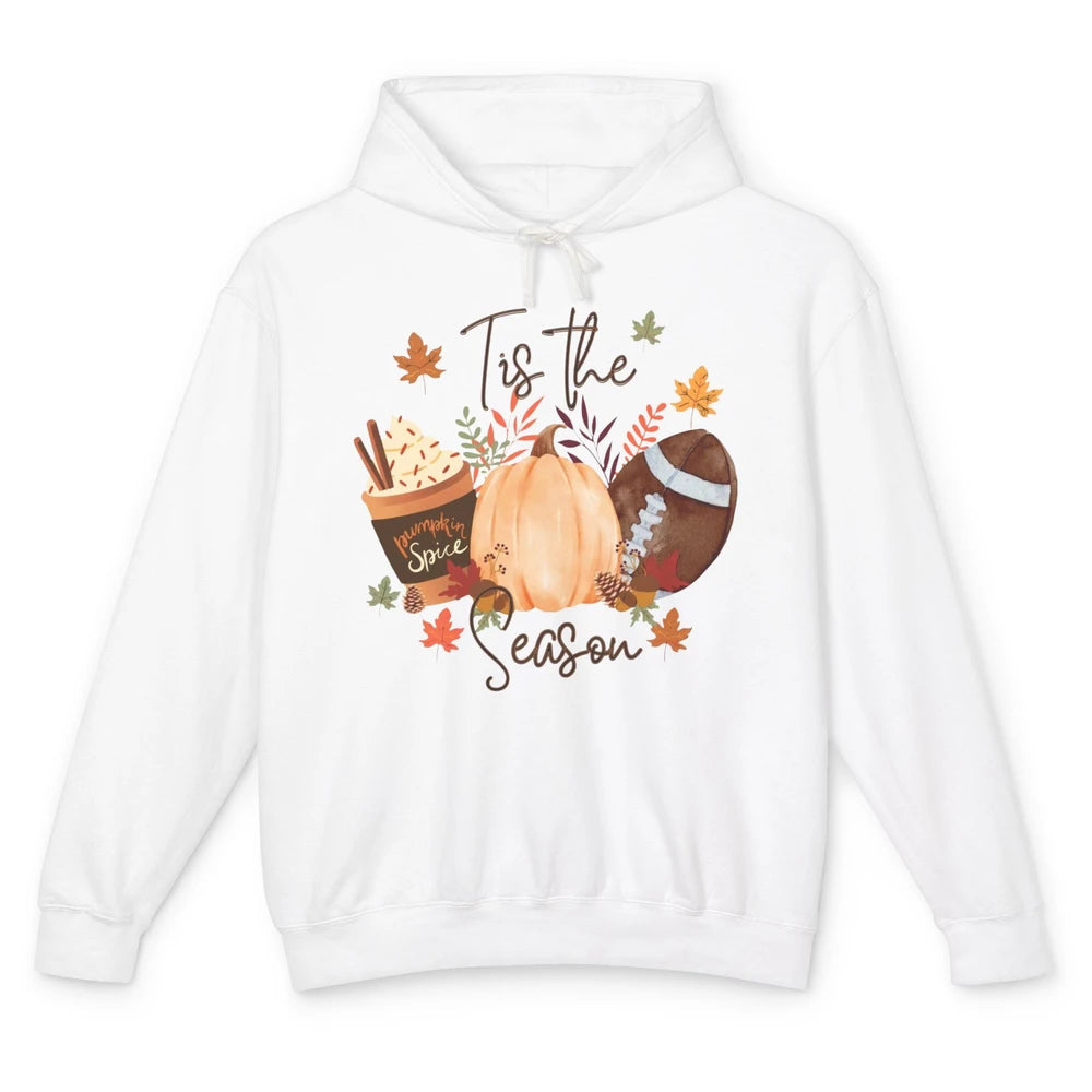 Football Pumpkin Spice Tis The Season Fall Leaves Autumn Unisex Lightweight Hoodie