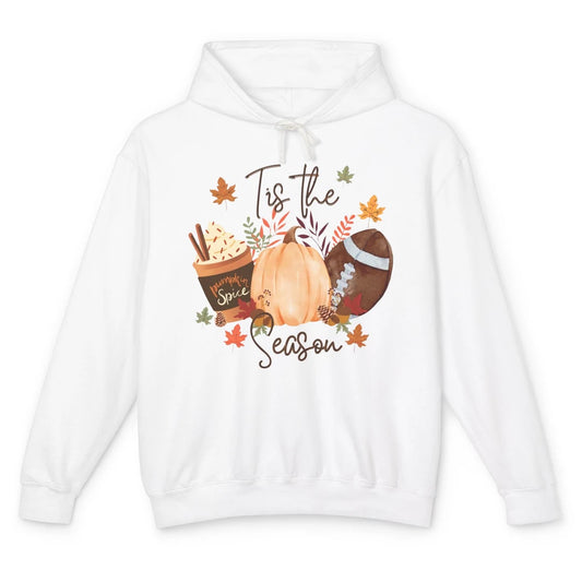 Football Pumpkin Spice Tis The Season Fall Leaves Autumn Unisex Lightweight Hoodie