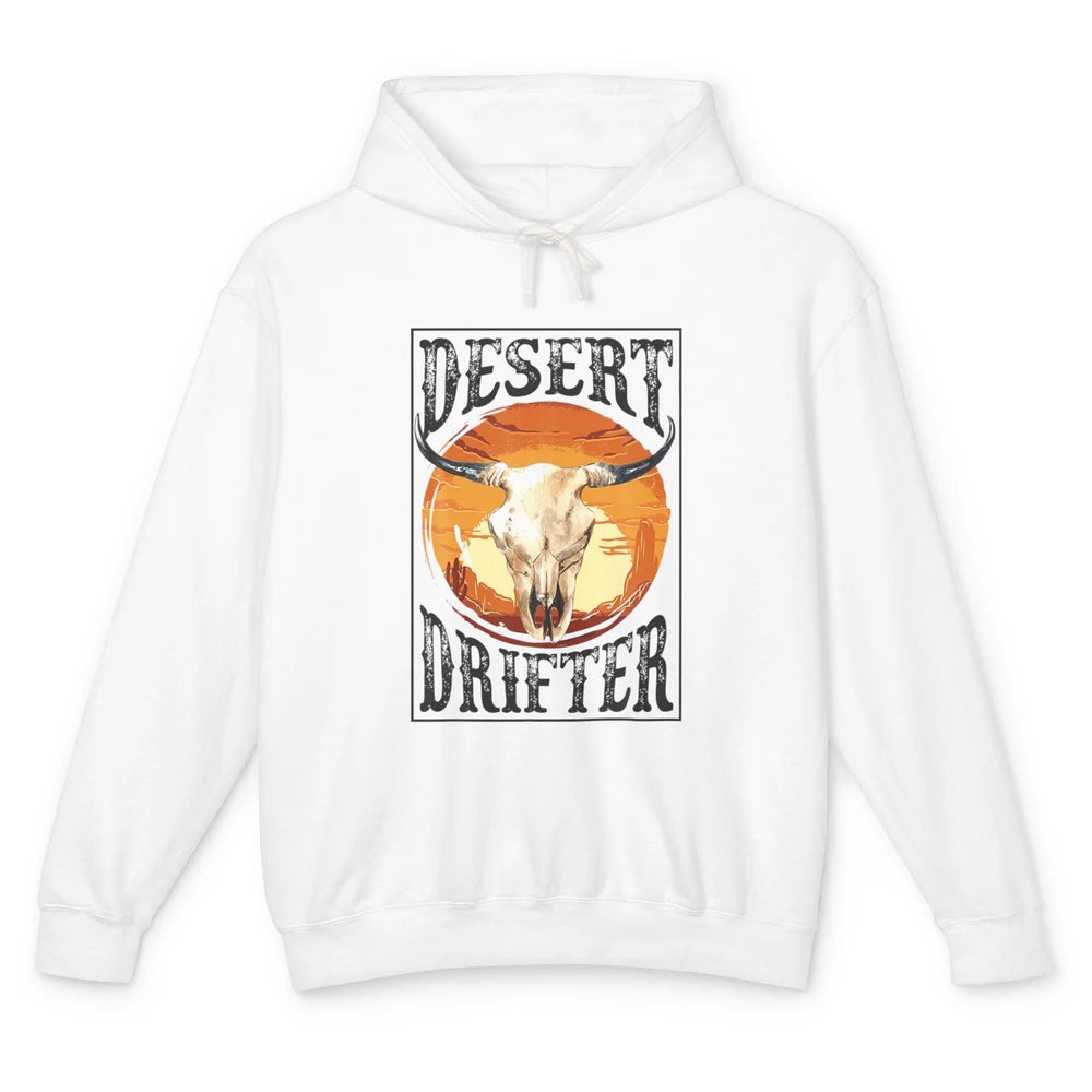 Bull Skull Sunset Desert Drifter Cowboy Rodeo Western Retro Unisex Lightweight Hoodie