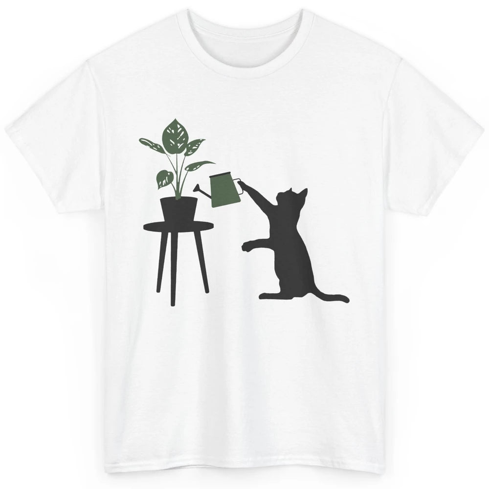 Black Cat Watering Plant Cat Gardening Planting Cat Lovers Classic Unisex T-Shirt