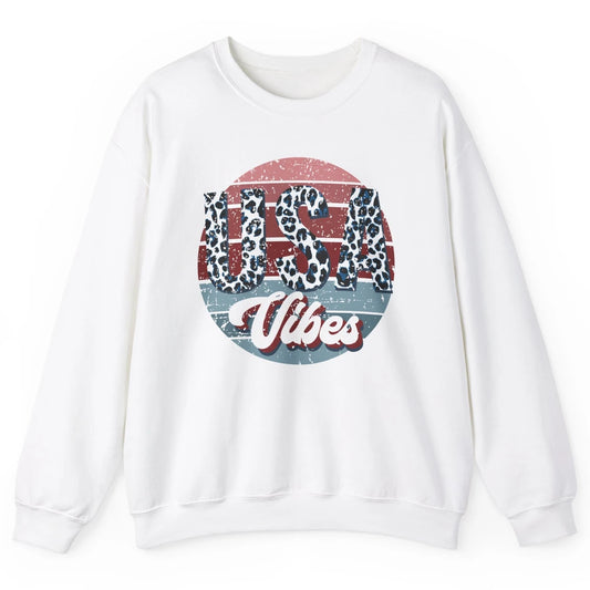 Vintage USA Vibes Leopard Patriots Independence Day Gift Unisex Crewneck Sweatshirt