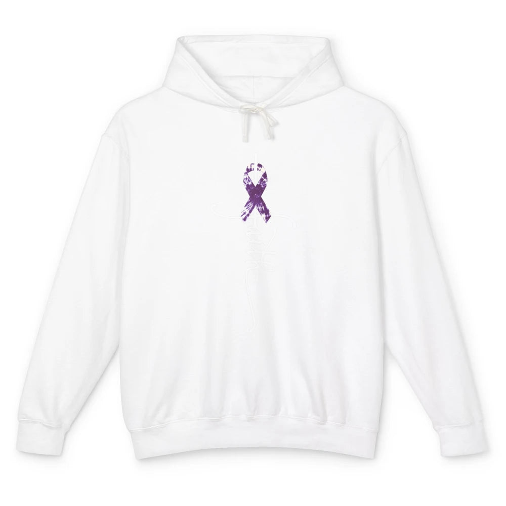 Faith Overdose Awareness Cross Purple Ribbon Tie Dye Warrior Unisex Lightweight Hoodie