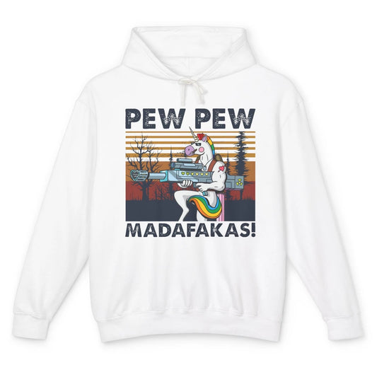 Funny Unicorn Gun Pew Pew Madafakas Sarcasm Unicorn Lovers Unisex Lightweight Hoodie