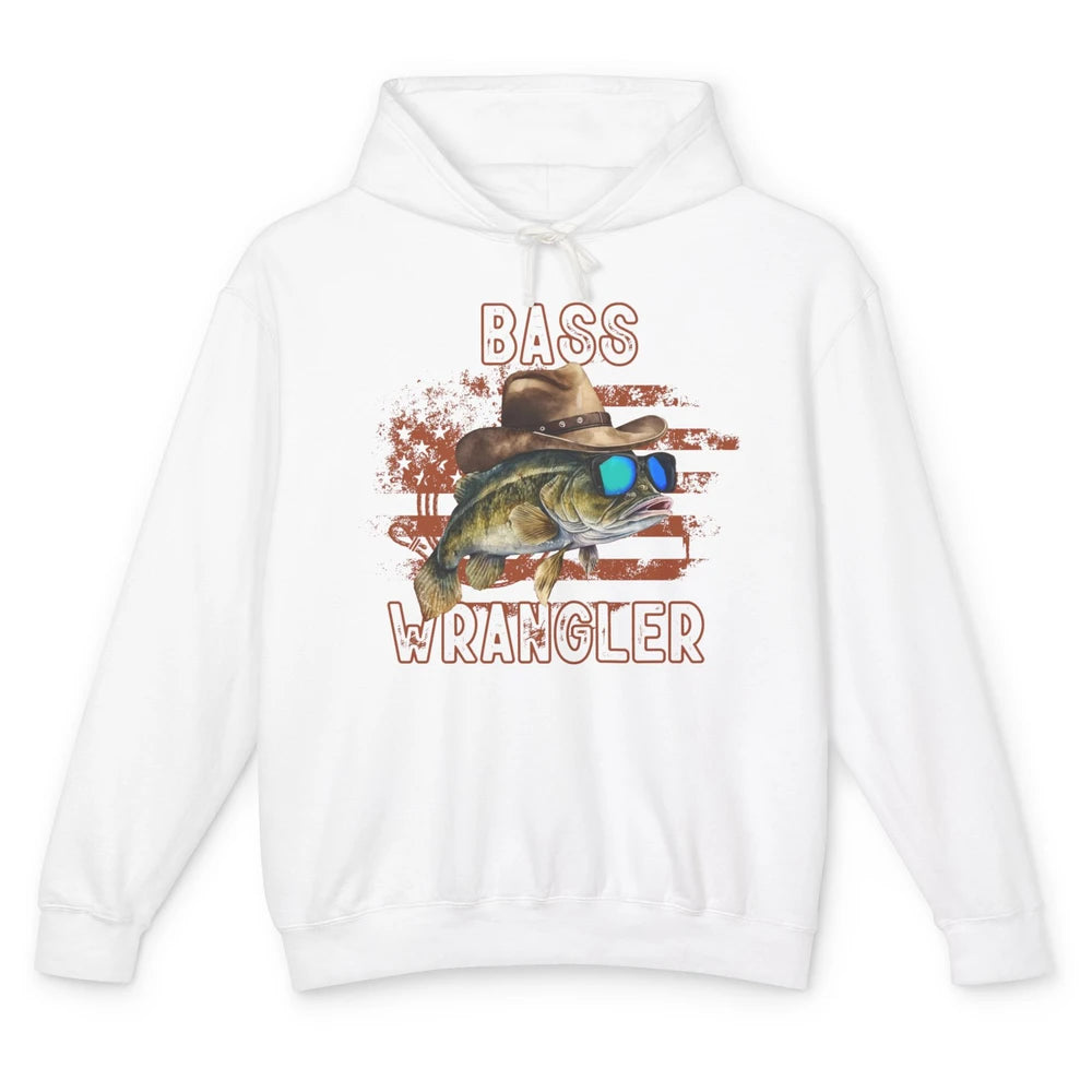 Retro US Flag Bass Fishing Bass Wrangler Fisherman Reel Men Unisex Lightweight Hoodie