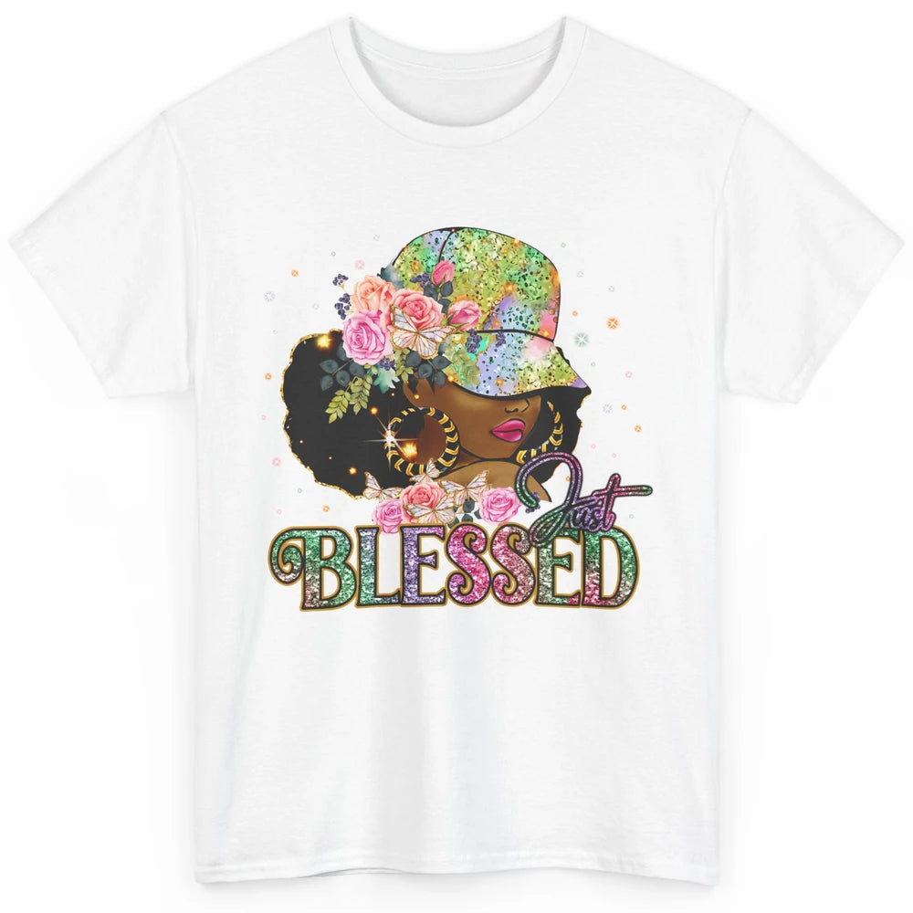 Floral Afro Black Girl Just Blessed Christian Afro American Classic Unisex T-Shirt