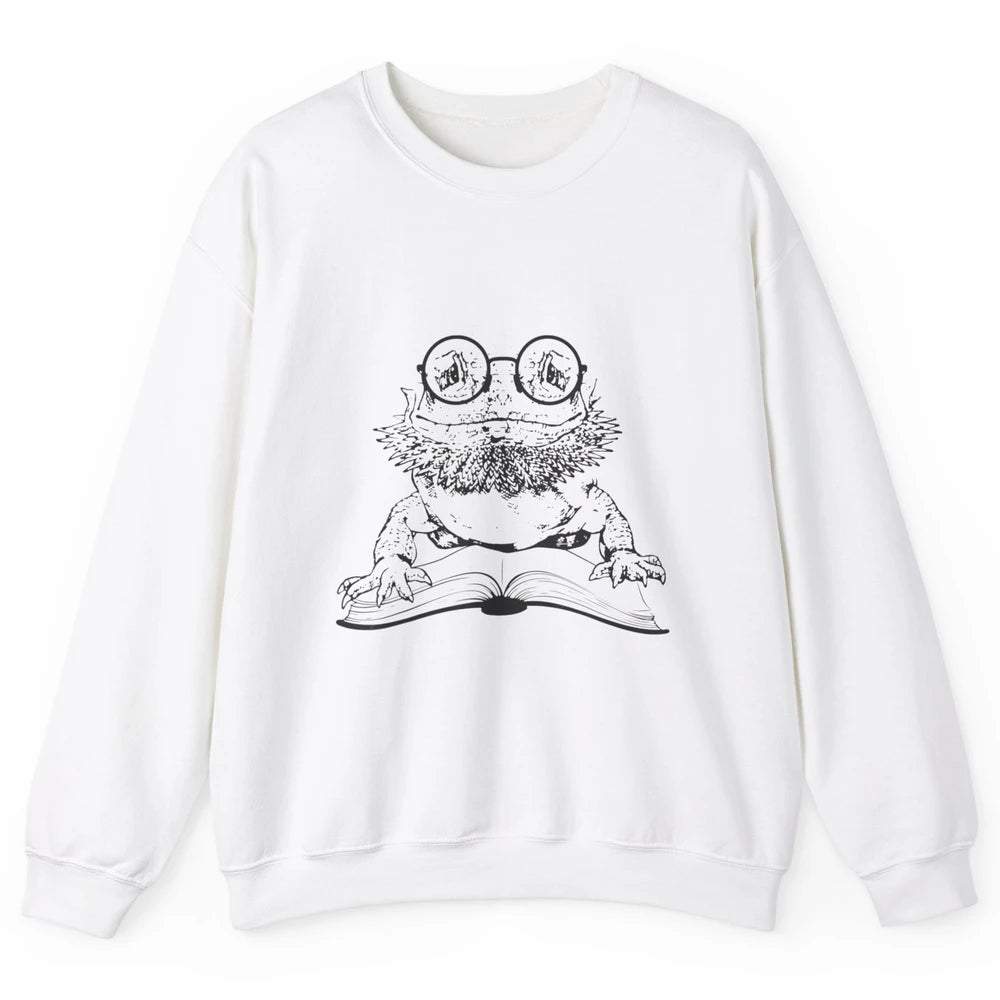 Bearded Dragon Glasses Reading Books Bookworm Funny Animal Unisex Crewneck Sweatshirt