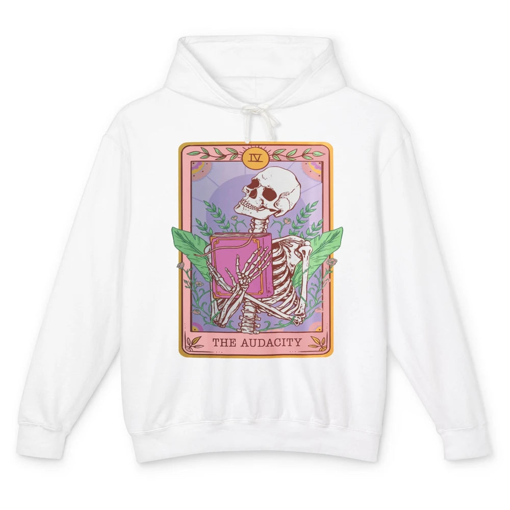 Retro Skeleton Reading Book The Audacity Plants Tarot Card Unisex Lightweight Hoodie