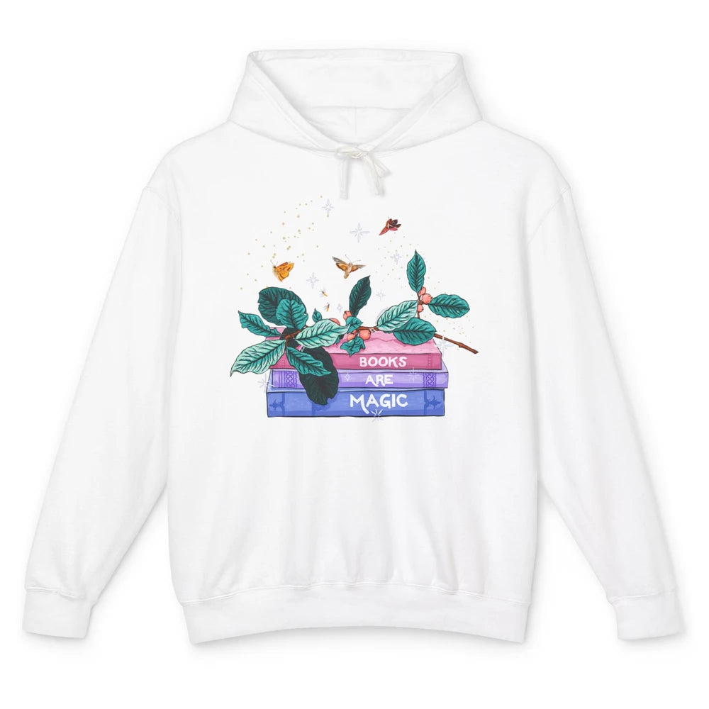 Aesthetic Books Are Magic Butterfly Floral Bookish Plant Unisex Lightweight Hoodie