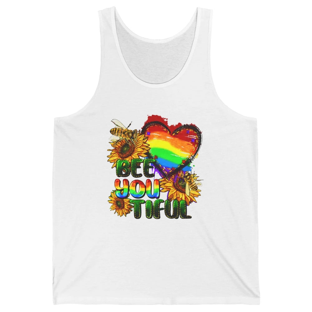 Bee You Tiful Pride Heart Rainbow Sunflower LGBT Pride Month Unisex Jersey Tank