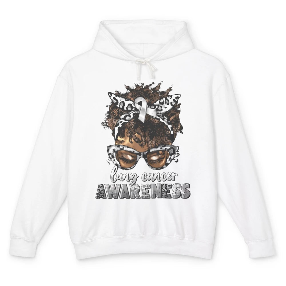 Afro Lung Cancer Awareness Black Woman Messy Hair Warrior Unisex Lightweight Hoodie