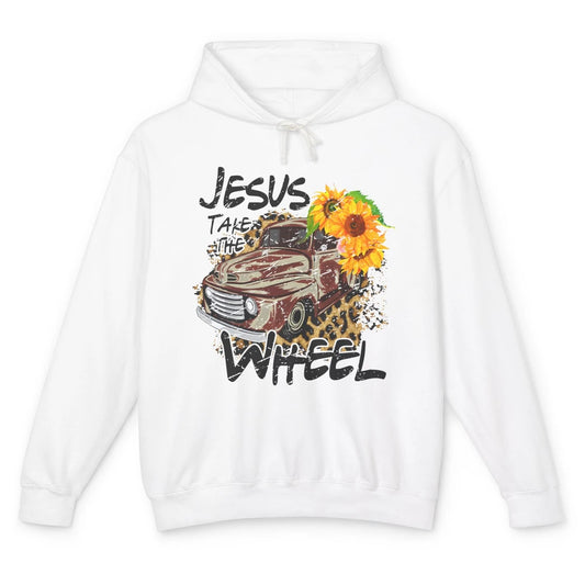 Sunflower Truck Jesus Take The Wheel Christian Gift Leopard Unisex Lightweight Hoodie