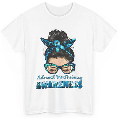 Adrenal Insufficiency Awareness Messy Bun Mom Blue Ribbon Classic Unisex T-Shirt