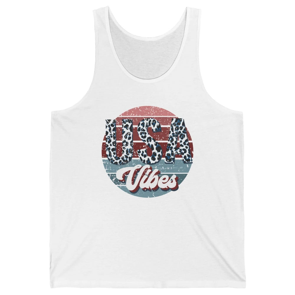 Vintage USA Vibes Leopard Patriots Independence Day Gift Unisex Jersey Tank