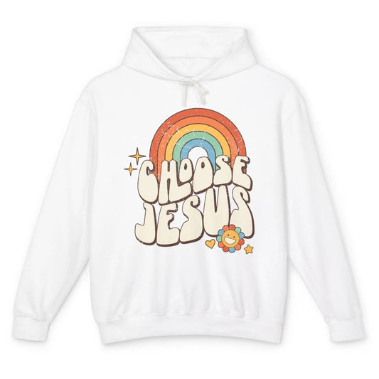 Retro Rainbow Groovy Choose Jesus Christian Religious Unisex Lightweight Hoodie