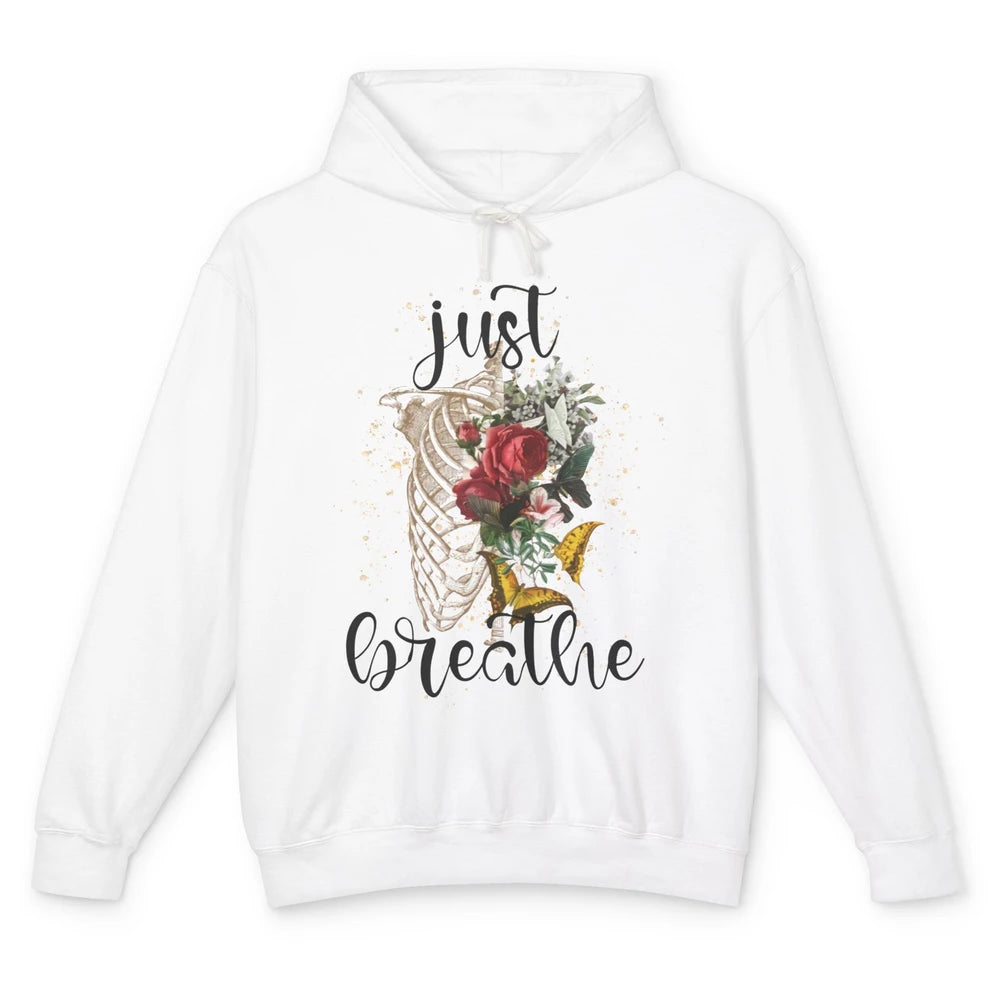 Just Breathe Floral Lungs Skeleton Respiratory Therapist Unisex Lightweight Hoodie