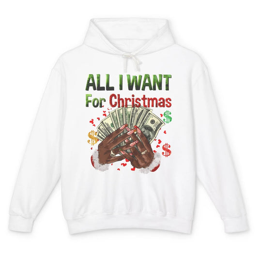 Funny Dollar Sign All I Want For Christmas Is Money Western Unisex Lightweight Hoodie