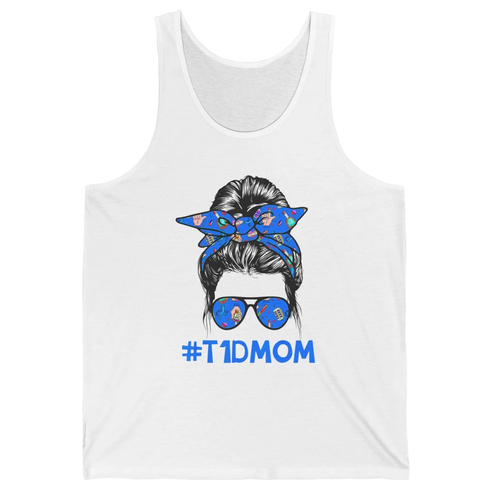 T1D Proud Mom Leopard Messy Bun Warrior Diabetes Awareness Unisex Jersey Tank