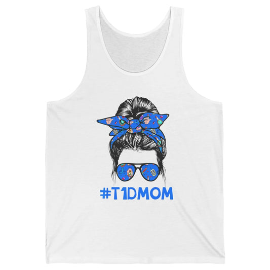 T1D Proud Mom Leopard Messy Bun Warrior Diabetes Awareness Unisex Jersey Tank