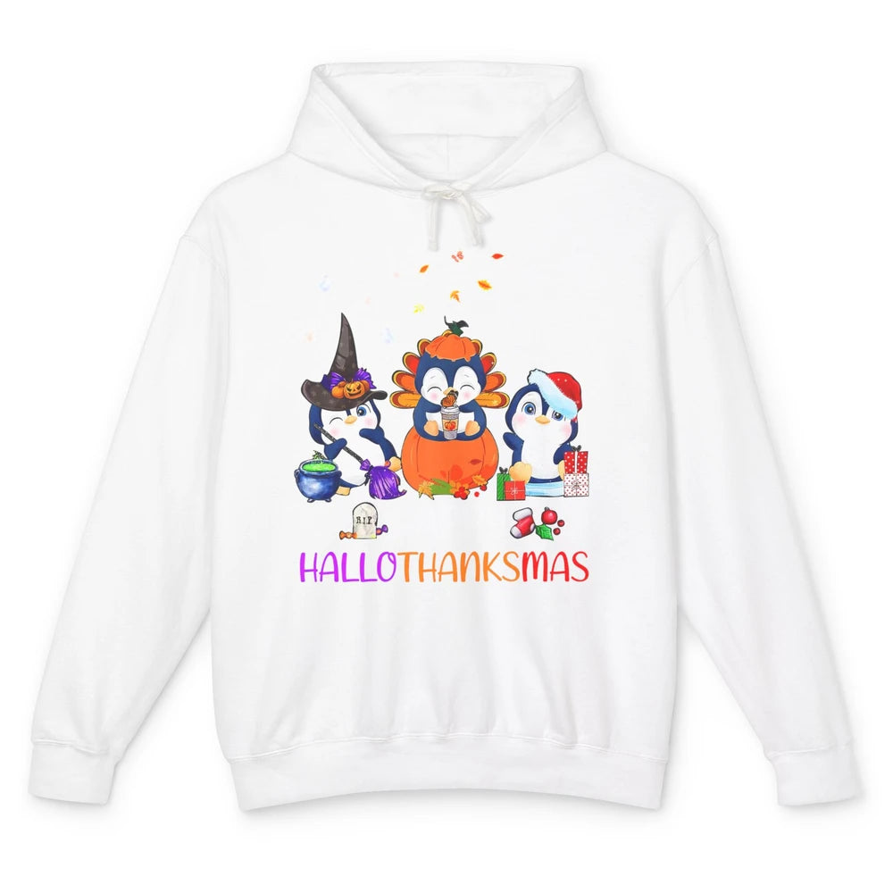 Happy HalloThanksMas Fall Pumpkin Funny Penguin Lovers Gift Unisex Lightweight Hoodie