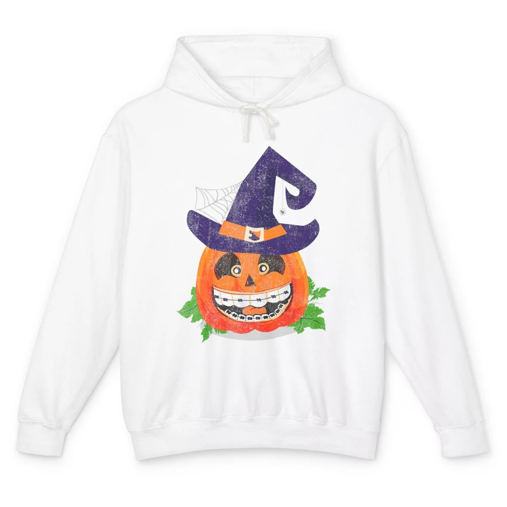 Pumpkin Witch Teeth Braces Dental Dentist Halloween Spooky Unisex Lightweight Hoodie