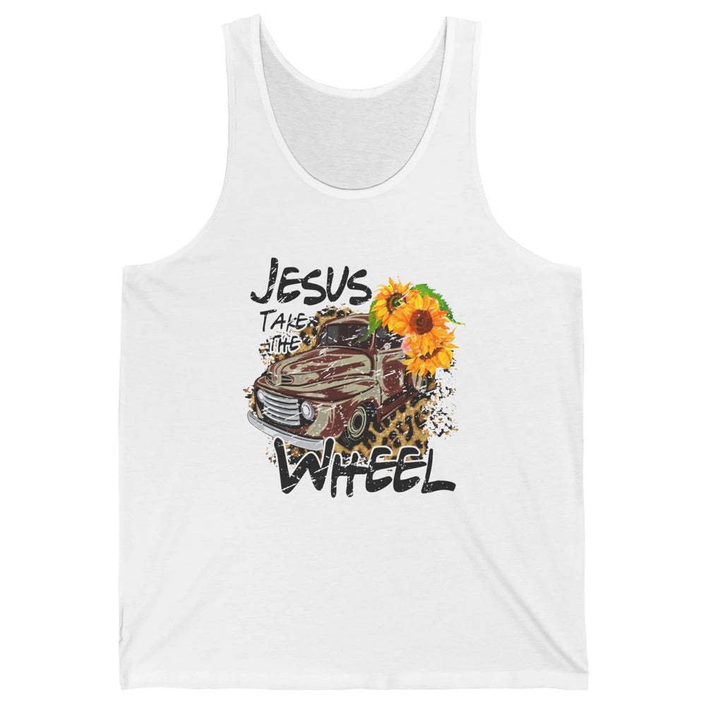 Sunflower Truck Jesus Take The Wheel Christian Gift Leopard Unisex Jersey Tank