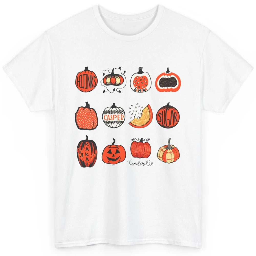 Cute Pumpkin Fall Halloween Pumpkin Types Classification Classic Unisex T-Shirt