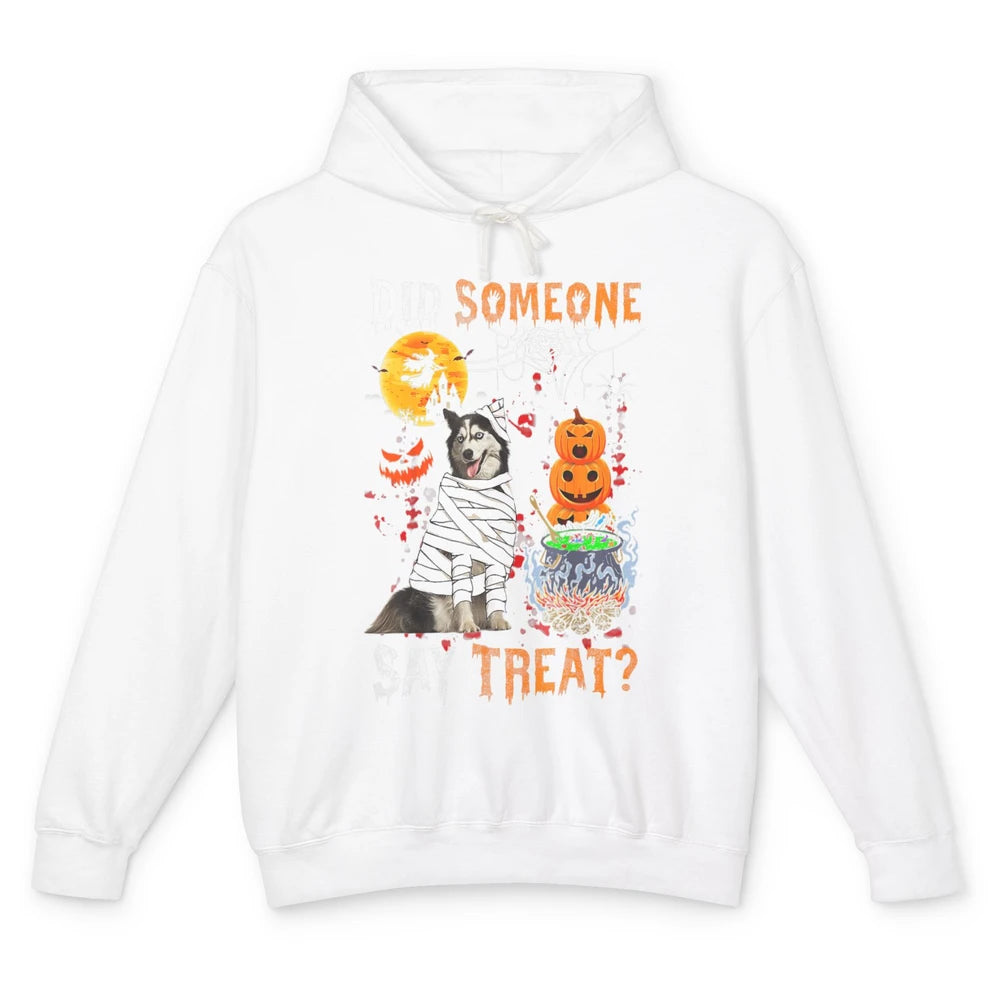 Funny Husky Dog Witch Treat Pumpkin Halloween Spooky Season Unisex Lightweight Hoodie