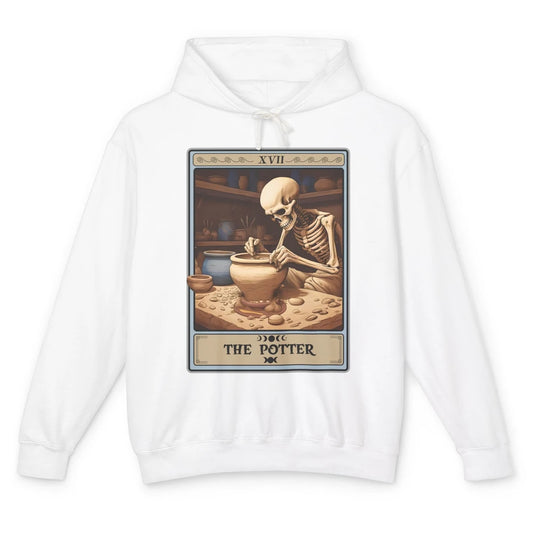 Retro Skeleton The Potter Tarot Card Halloween Pottery Lover Unisex Lightweight Hoodie