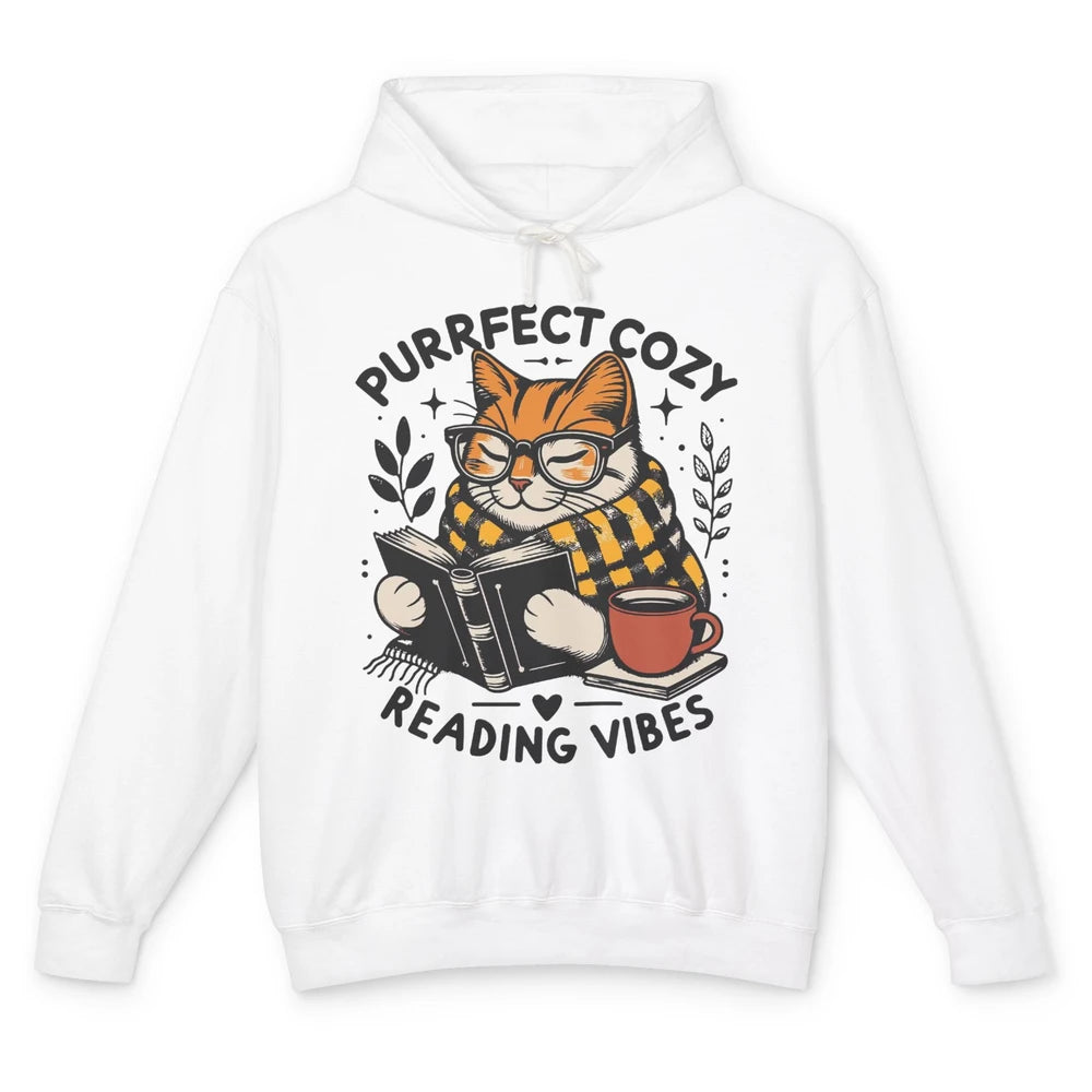 Funny Bookish Cat Purrfect Cozy Reading Vibes Winter Reading Unisex Lightweight Hoodie