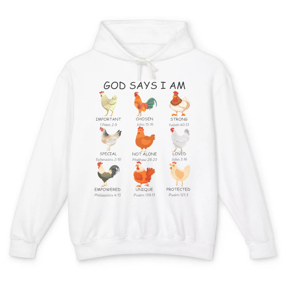 God Says I Am Chicken Christian Bible Funny Farm Chicken Unisex Lightweight Hoodie