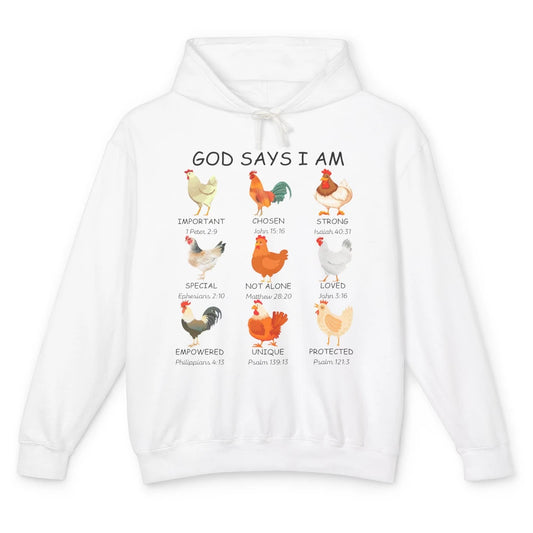 God Says I Am Chicken Christian Bible Funny Farm Chicken Unisex Lightweight Hoodie